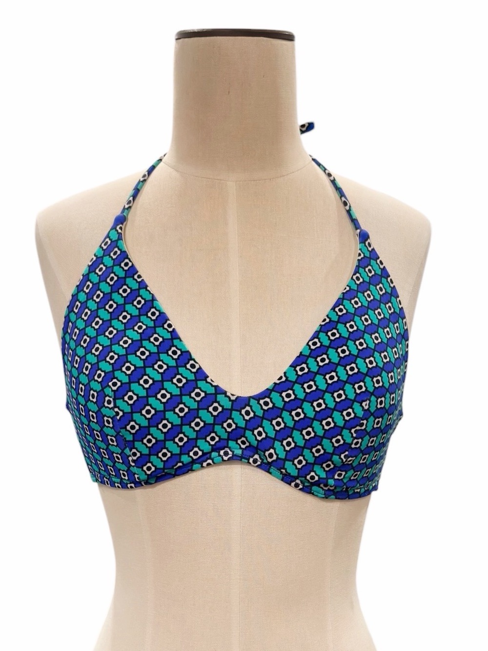ECHO New York Villa Tile Scoop Bikini Top with Self Tie Neck and Back